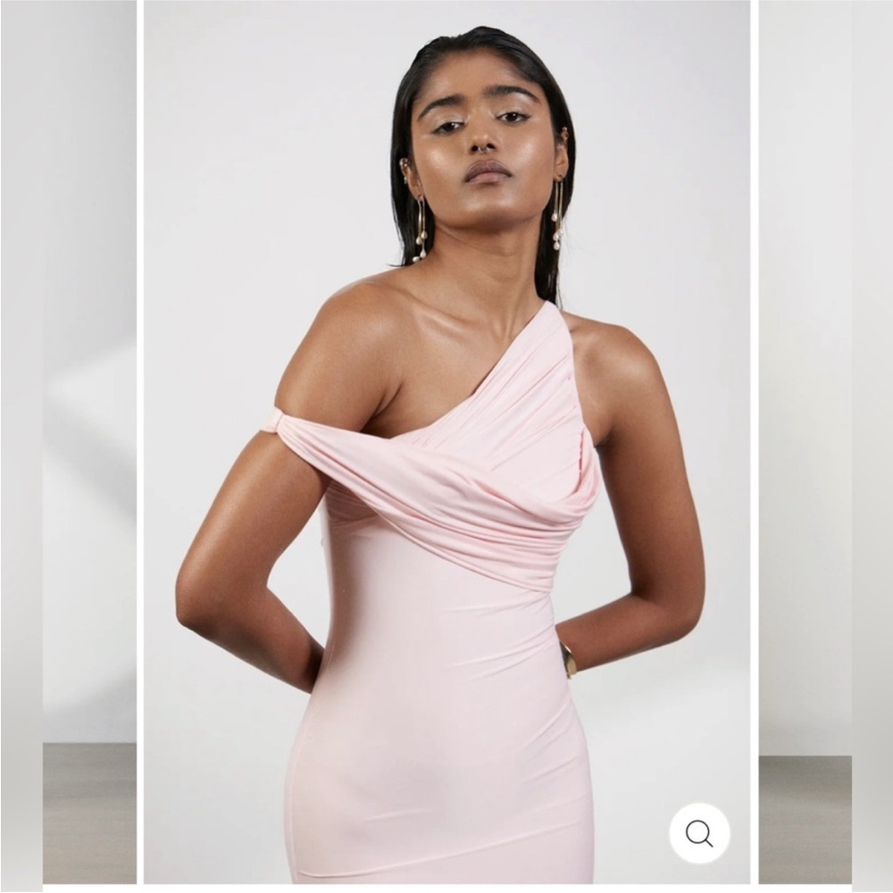 Pink Asymmetrical Pleated One-Shoulder Cocktail Dress